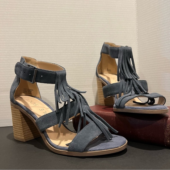 Bohemian Nomad Blue fringe Heels with Gladiator Design desert revival real suede - Picture 3 of 5